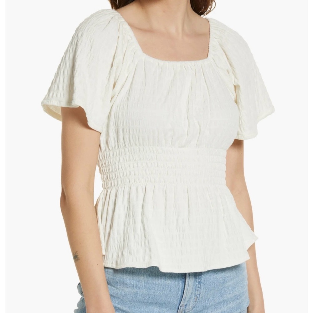 Madewell Cream Smocked Blouse
